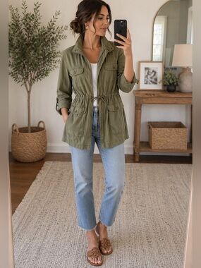 Grace and Lace NWT Green Cargo Drawstring Utility Jacket Military Chore Barn 2X